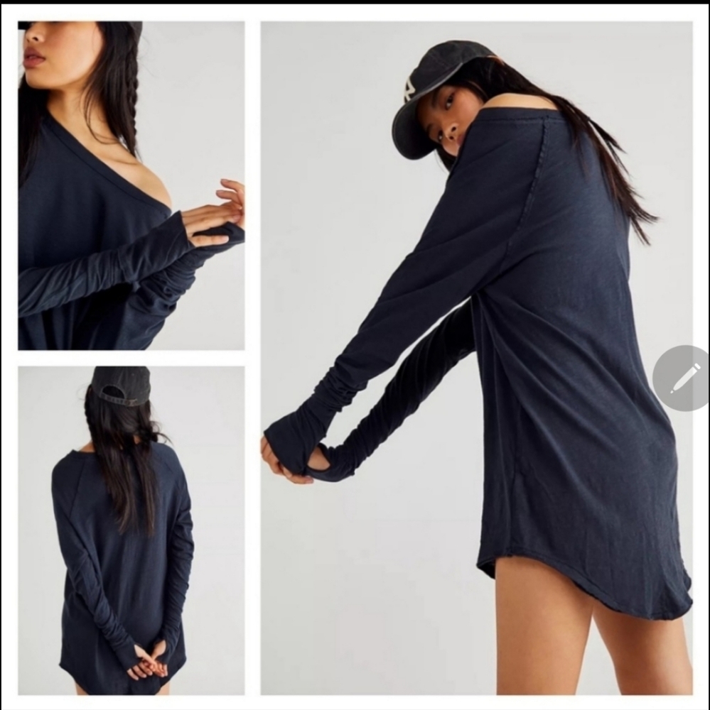 NWT FREE PEOPLE We The Free Black ARDEN Longsleeve Tee